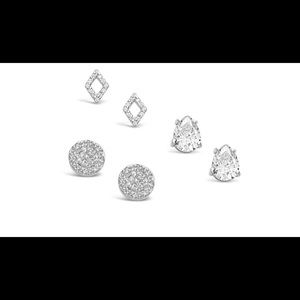 Sterling Silver CZ Geo Stud Earrings, set of 3.  *NEW*